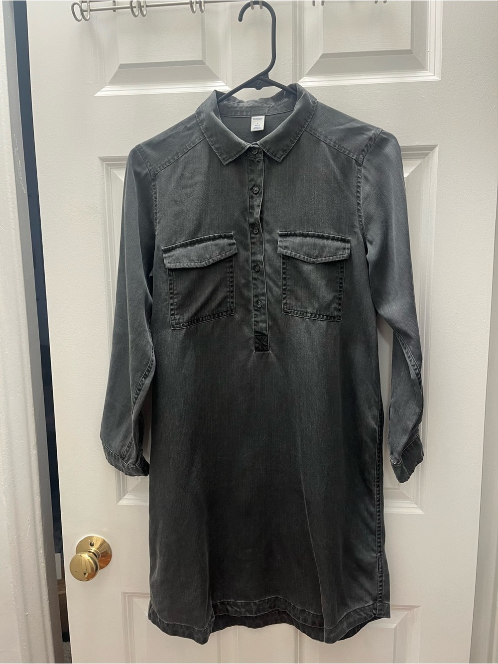 Old Navy Black Washed Denim Button-Up Shirt Dress